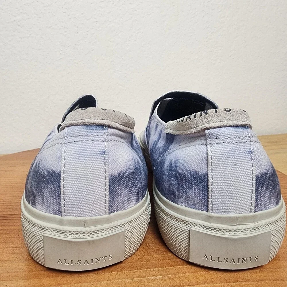 AllSaints Manny Shoes Mens Size 9 Gray Blue Tie Dye Slip On Canvas Sneakers